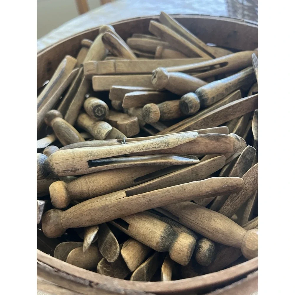 Antique Vintage Wood Clothes Clothing Pins 99 pcs French Country Romantic Decor